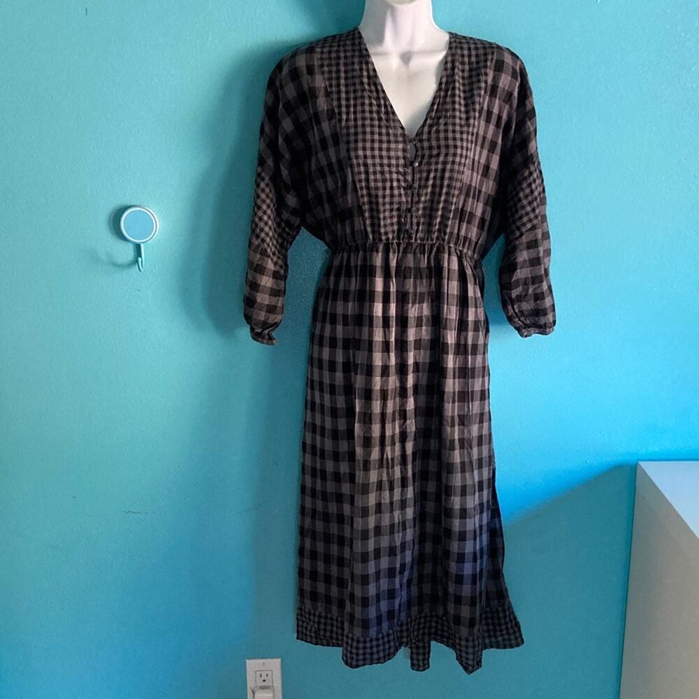 J Crew Black & Gray Womens Size S Cotton Plaid Lightweight Midi Dress